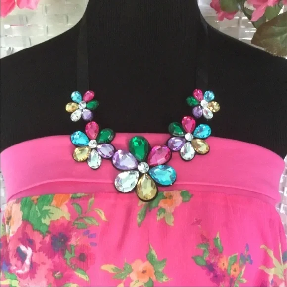 💖See New Listing💖  Multicolor Floral Rhinestone Bib Necklace Flower Crystal - Picture 6 of 9
